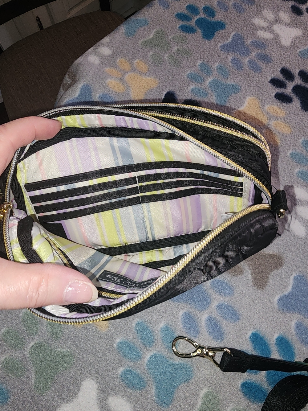 lug Black Crossbody Bag with Rainbow Stitching - Picture 3 of 7